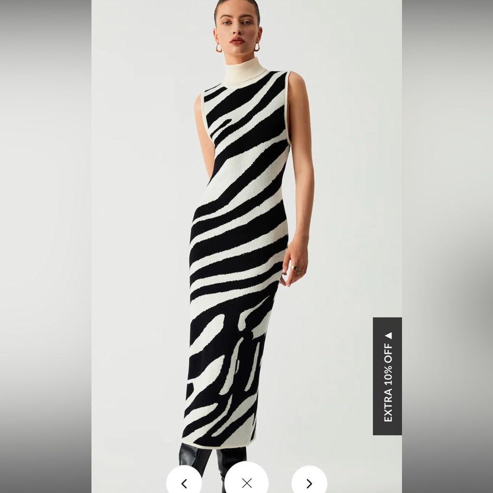 Commense Zebra Print Mock Neck Midi Sweater Dress